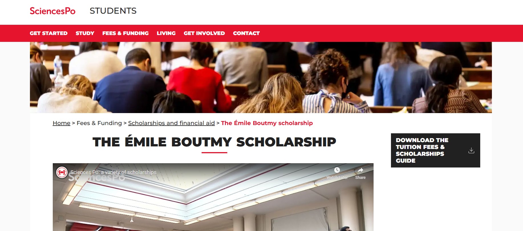 Emily Boutmy Scholarships for Non-EU Students at Sciences Po