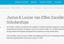 Justus & Louise van Effen Excellence Scholarships for International Students at TU Delft, Fully Funded Justus & Louise van Effen Excellence Scholarships for International Students at TU Delft