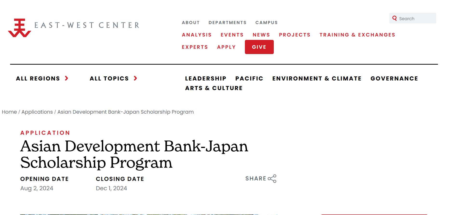 University of Hawaii ADB Scholarship in USA 2025
