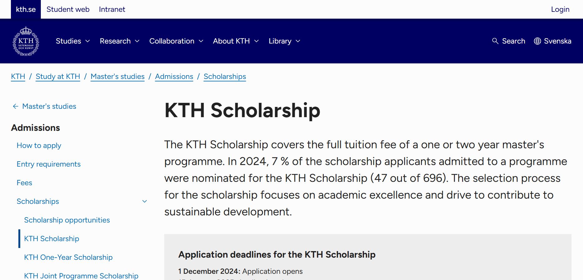 KTH Scholarship 2025 in Sweden KTH Scholarship 2025 in Sweden