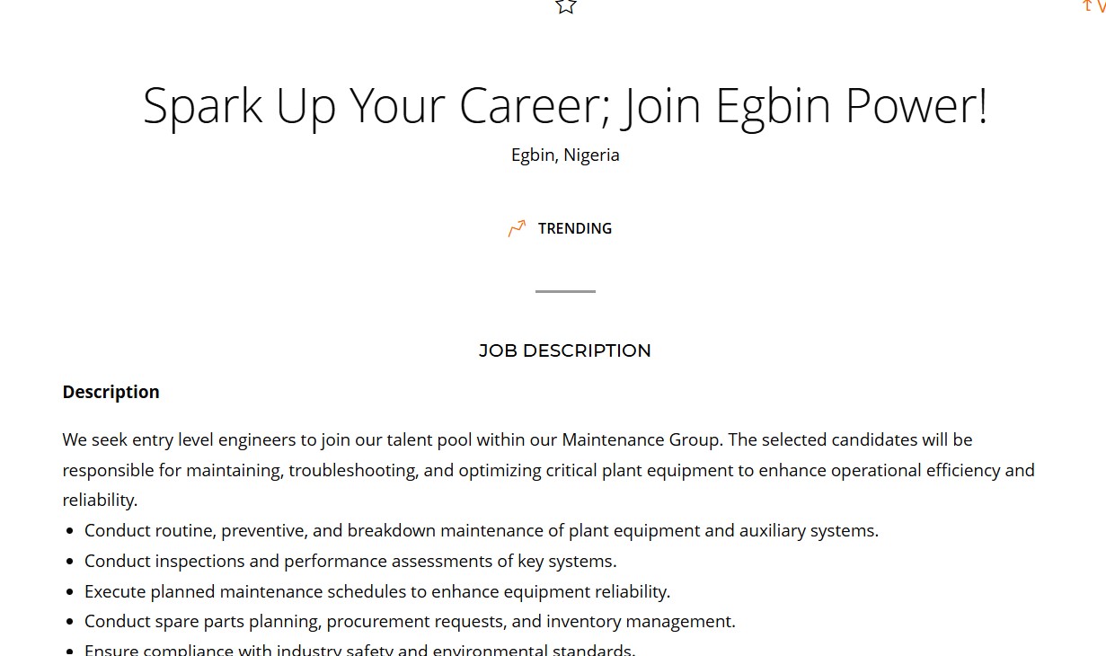 Egbin Power Entry Level Program 2025
