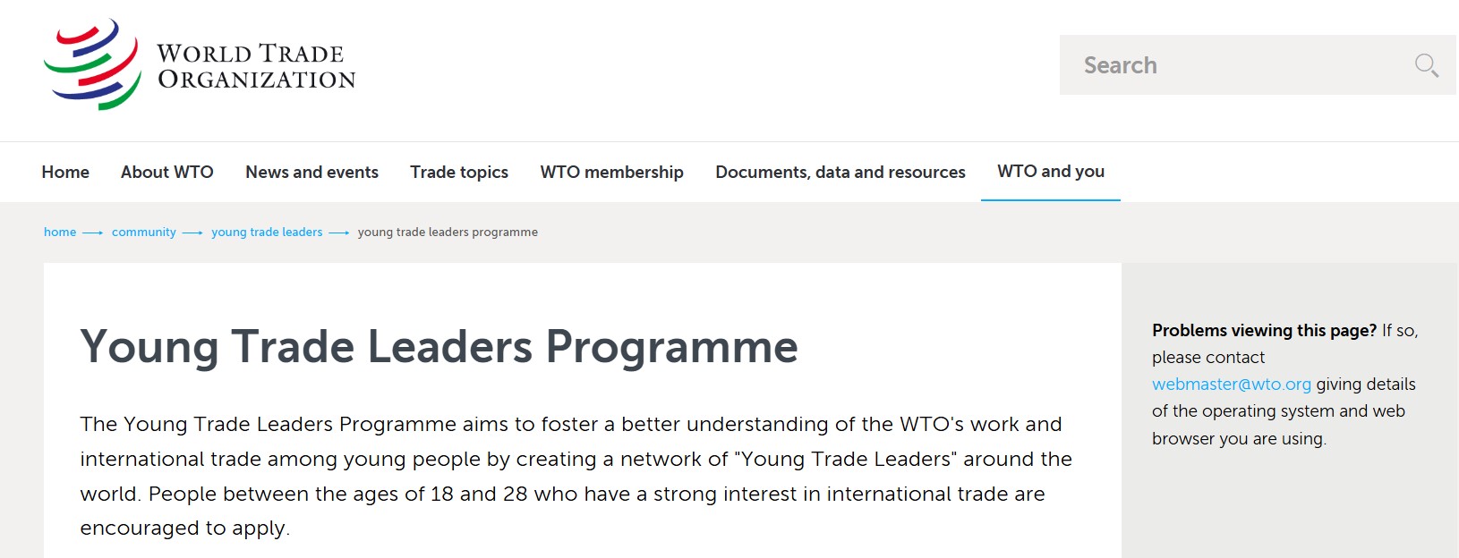 WTO Young Trade Leaders Program 2025 in Switzerland