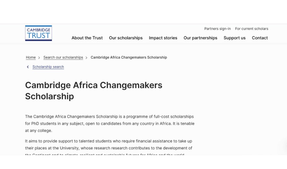 Cambridge Africa Changemakers Scholarship 2025