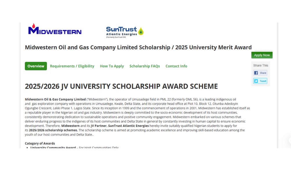 Midwestern Oil & Gas Company Limited JV Secondary School Scholarship