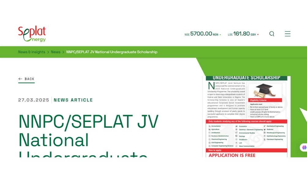 NNPC/SEPLAT Undergraduate Scholarship 2025