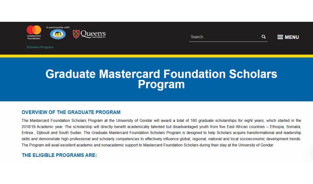 Mastercard Foundation Scholars Program 2025 at the University of Gondar (Fully Funded) Mastercard Foundation Scholars Program 2025