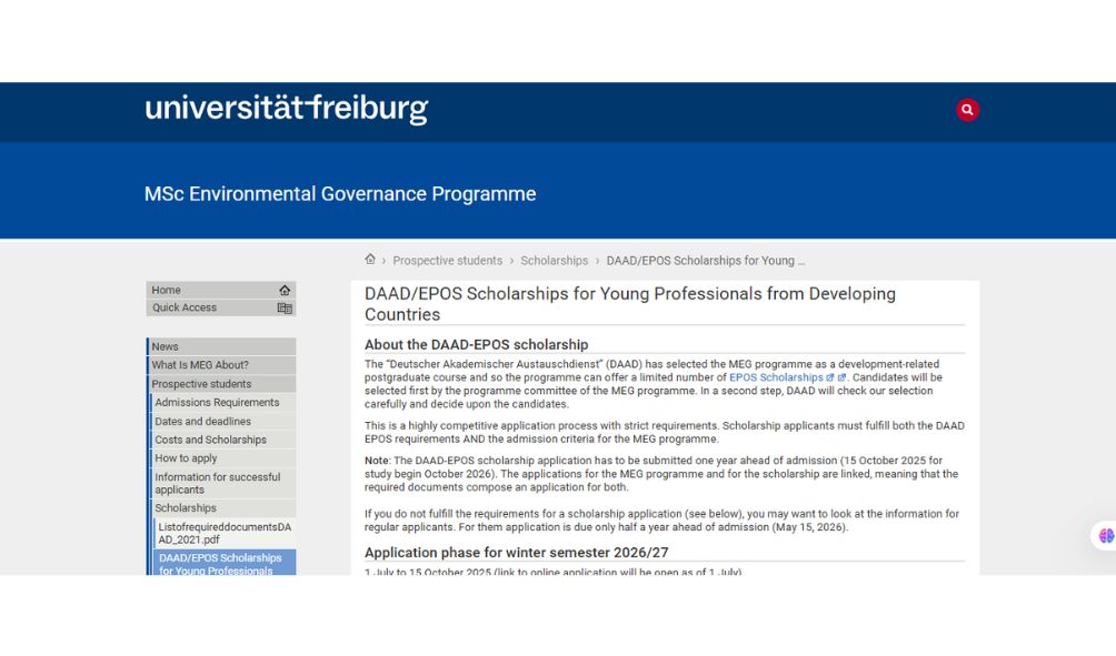 University of Freiburg DAAD EPOS Scholarship 2026