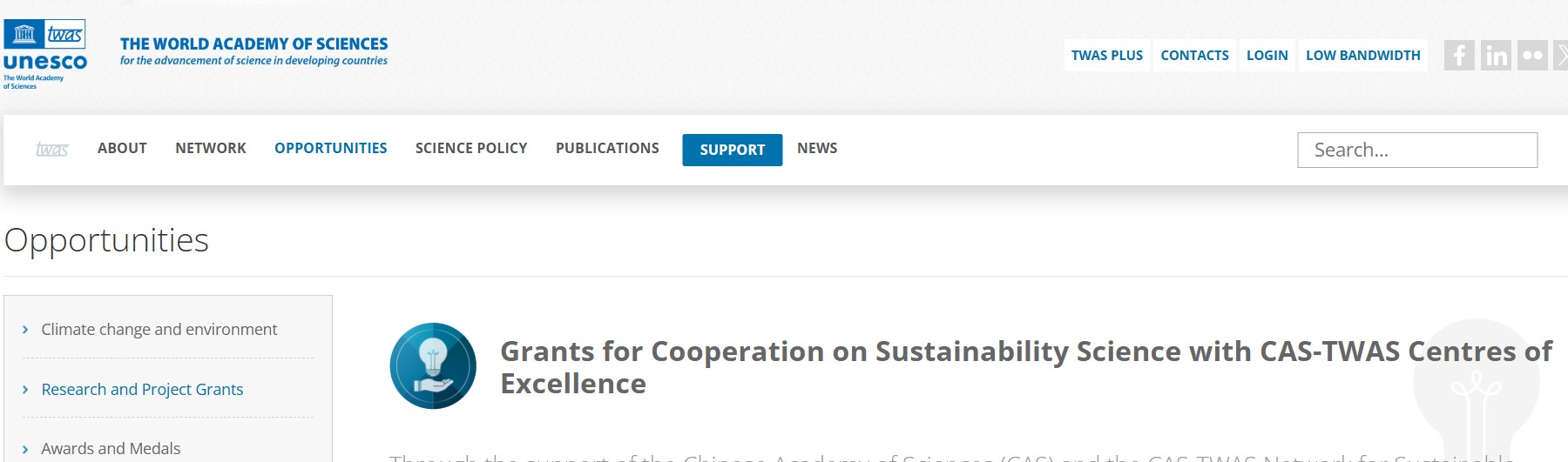 Grants for Cooperation on Sustainability Science
