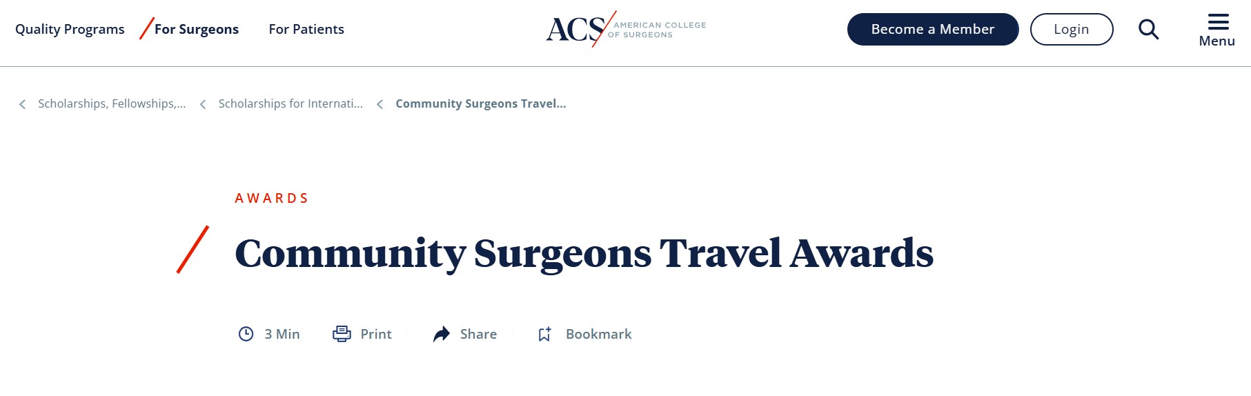 ACS 2025 Community Surgeons Travel Awards
