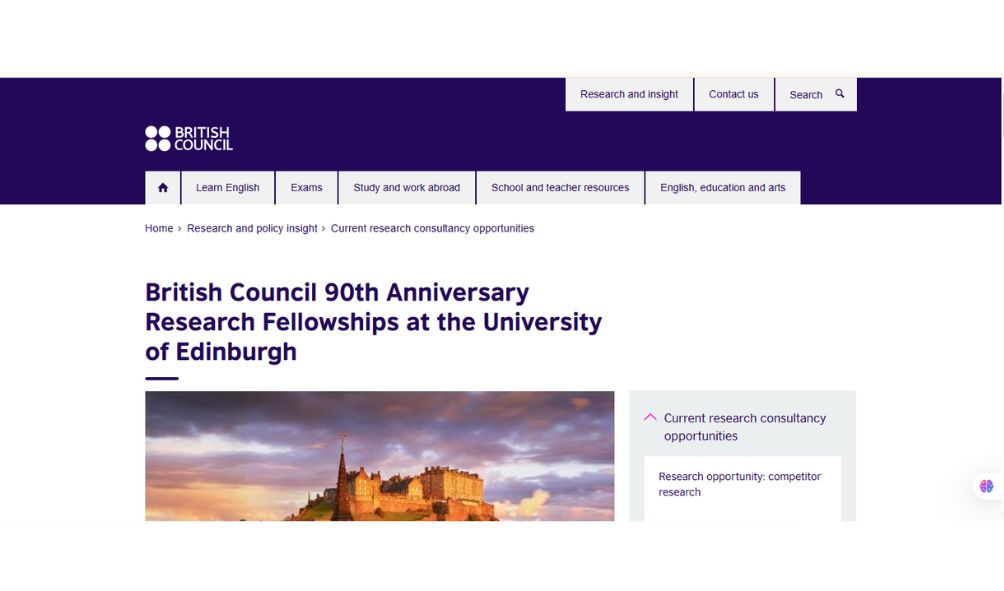British Council Research Fellowships 2026 at the University of Edinburgh British Council Research Fellowships 2025