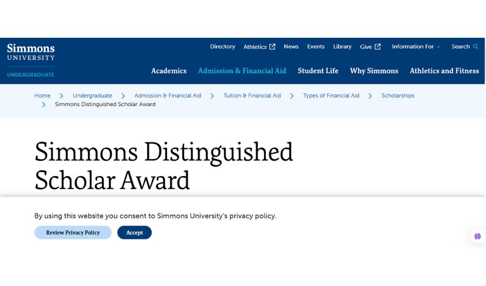 Simmons Distinguished Scholar Award in the USA (Fully Funded) Simmons Distinguished Scholar Award