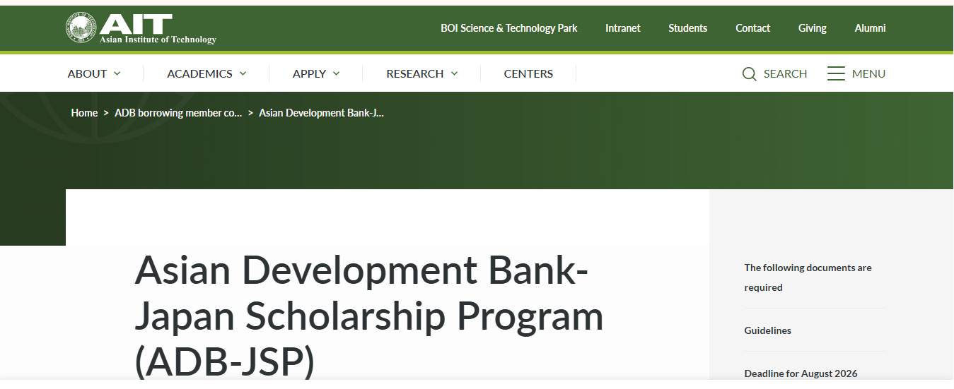 Asian Development Bank Japan Scholarship Program (ADB-JSP) 2026 in Asia and the Pacific Asian Development Bank Japan Scholarship Program