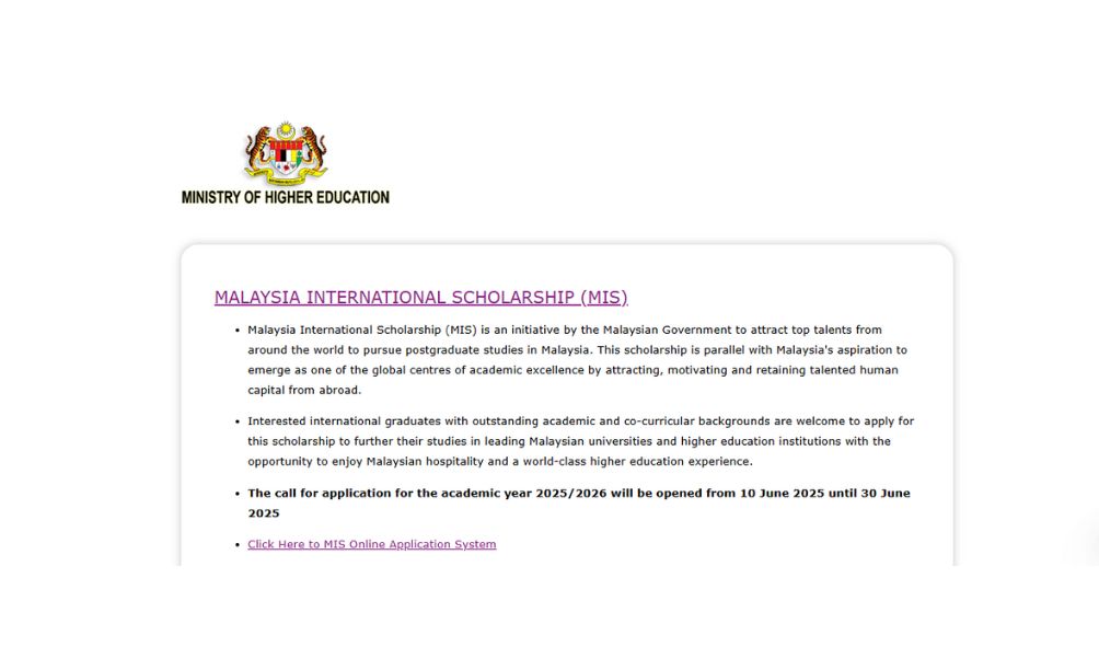 Malaysia International Scholarship 2025-26 – MIS 2025-26 Malaysia International Scholarship