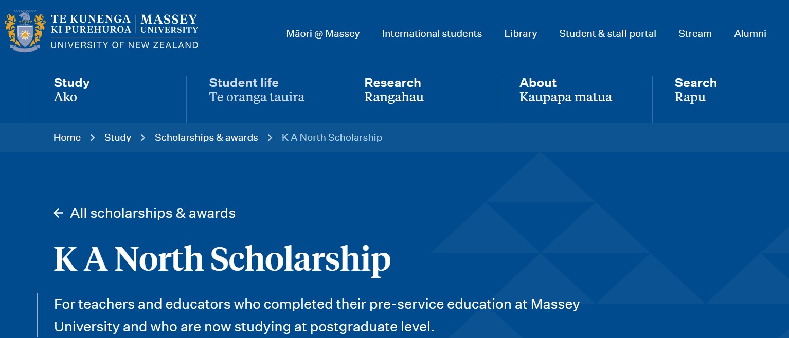 Massey University K A North Scholarship 2025