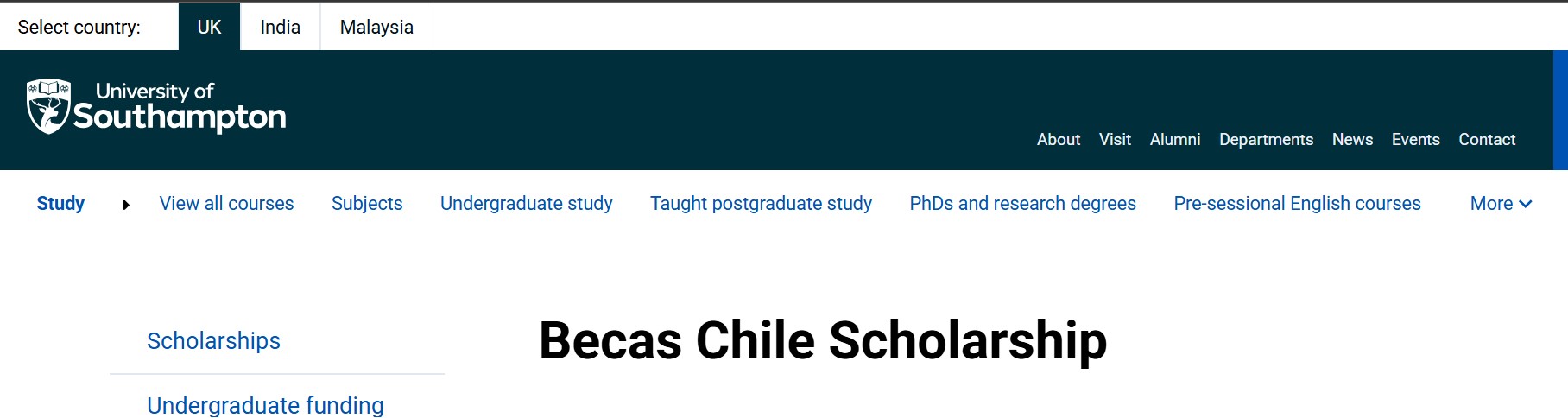 University of Southampton 2025 Becas Chile Scholarship