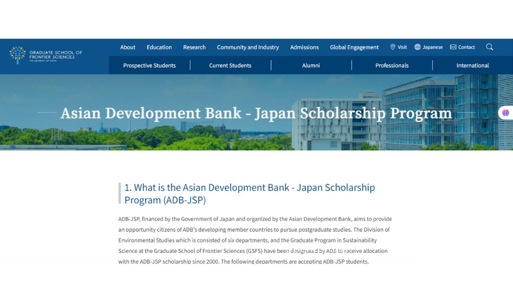 University of Tokyo ADB Japan Scholarship 2026 (Fully Funded) University of Tokyo ADB Japan Scholarship