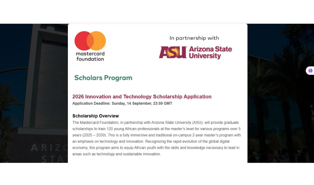 MasterCard Scholarship at Arizona State University 2026 (Fully Funded) MasterCard Scholarship 2026