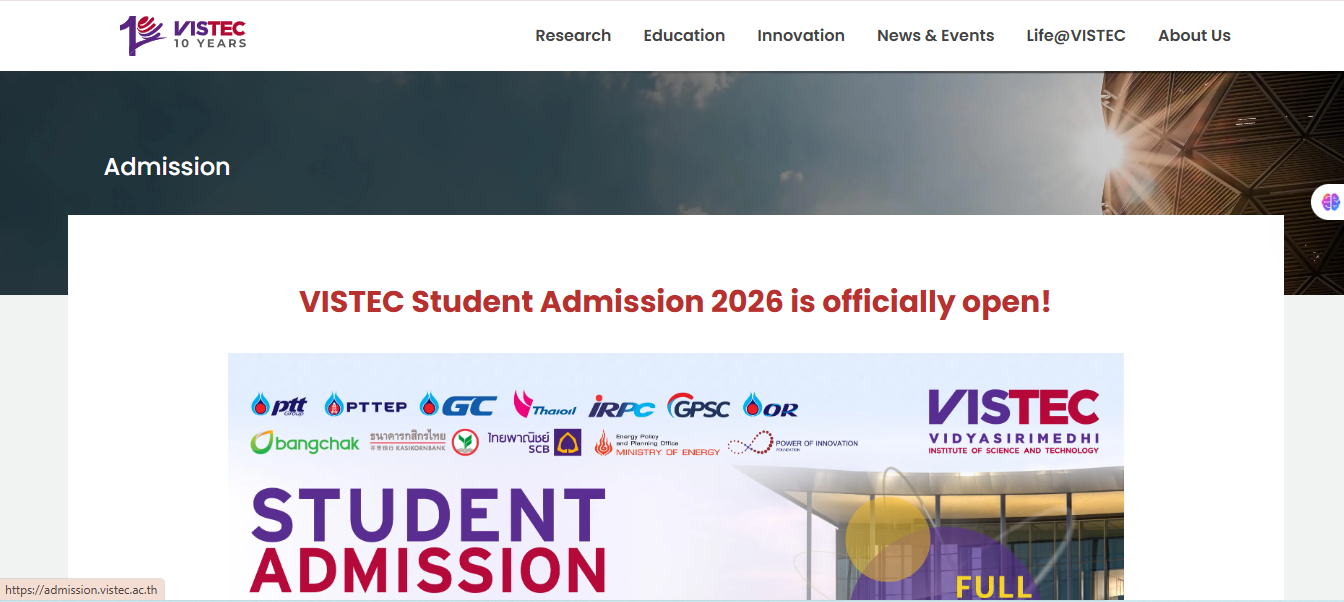 VISTEC Scholarships 2026 in Thailand (Fully Funded) VISTEC Scholarships 2026