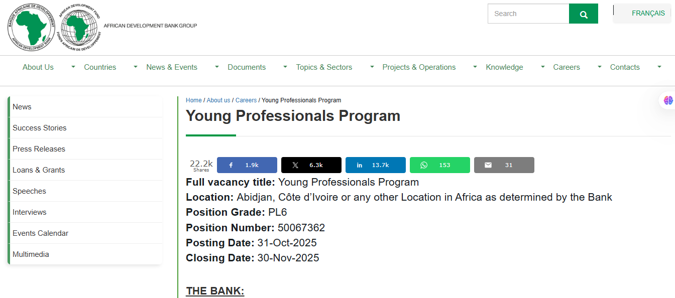 African Development Bank Young Professionals Program