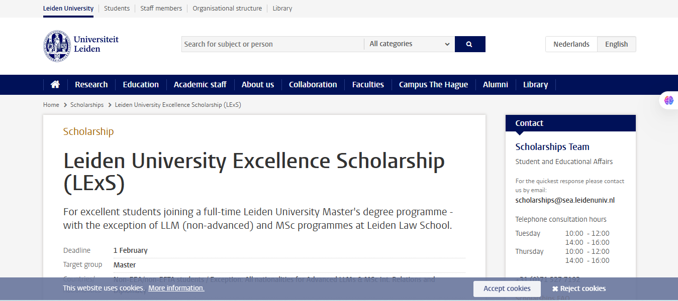 Leiden University Excellence Scholarships