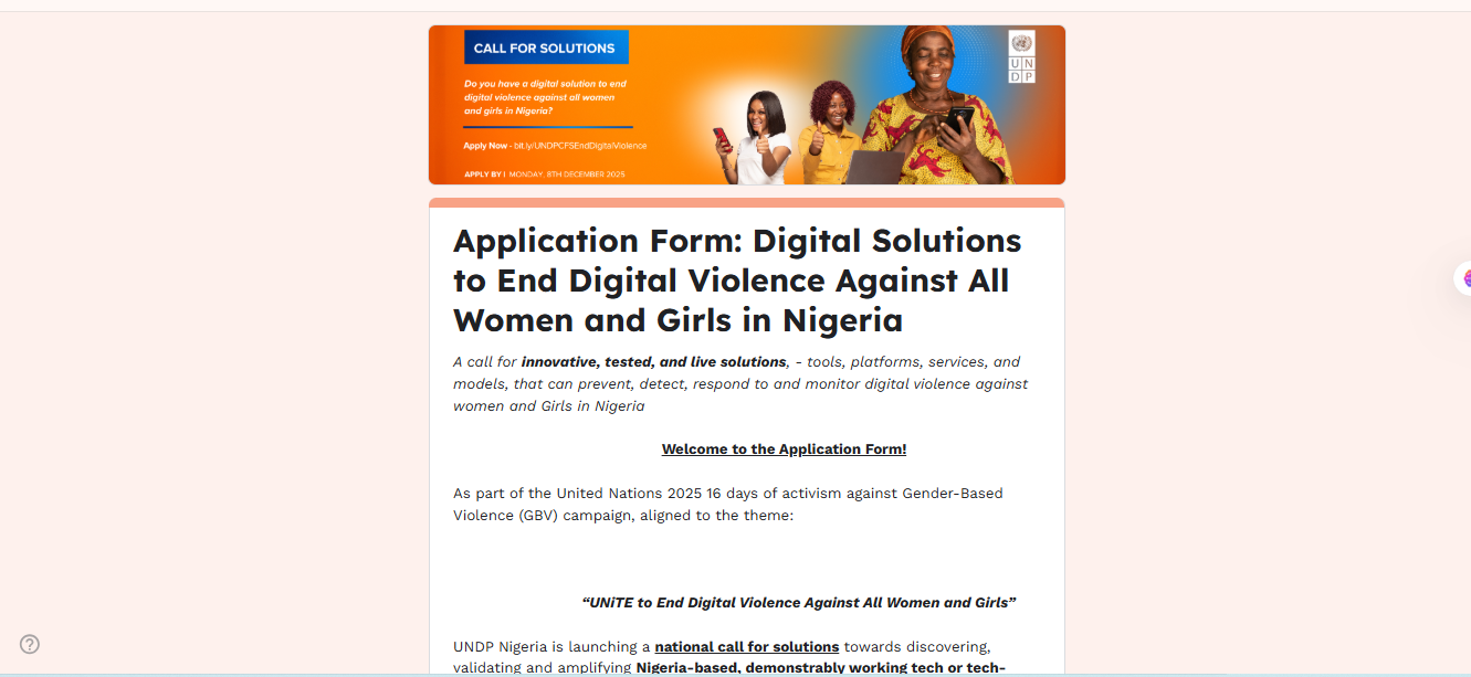 UNDP Nigeria Call for Youth Tech Solutions on Digital Violence 2025 UNDP Nigeria Call for Youth Tech Solutions