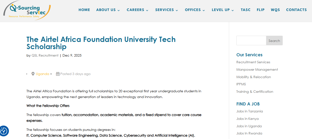 Airtel Africa Foundation University Tech Scholarship 2026 for Young Ugandans (Fully Funded) Airtel Africa Foundation University Tech Scholarship