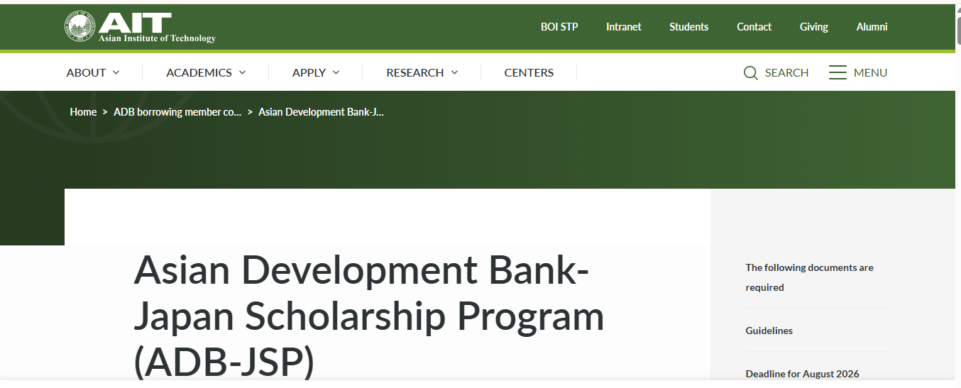 ADB Scholarship Program 2026 in Thailand (Fully Funded) ADB Scholarship Program 2026