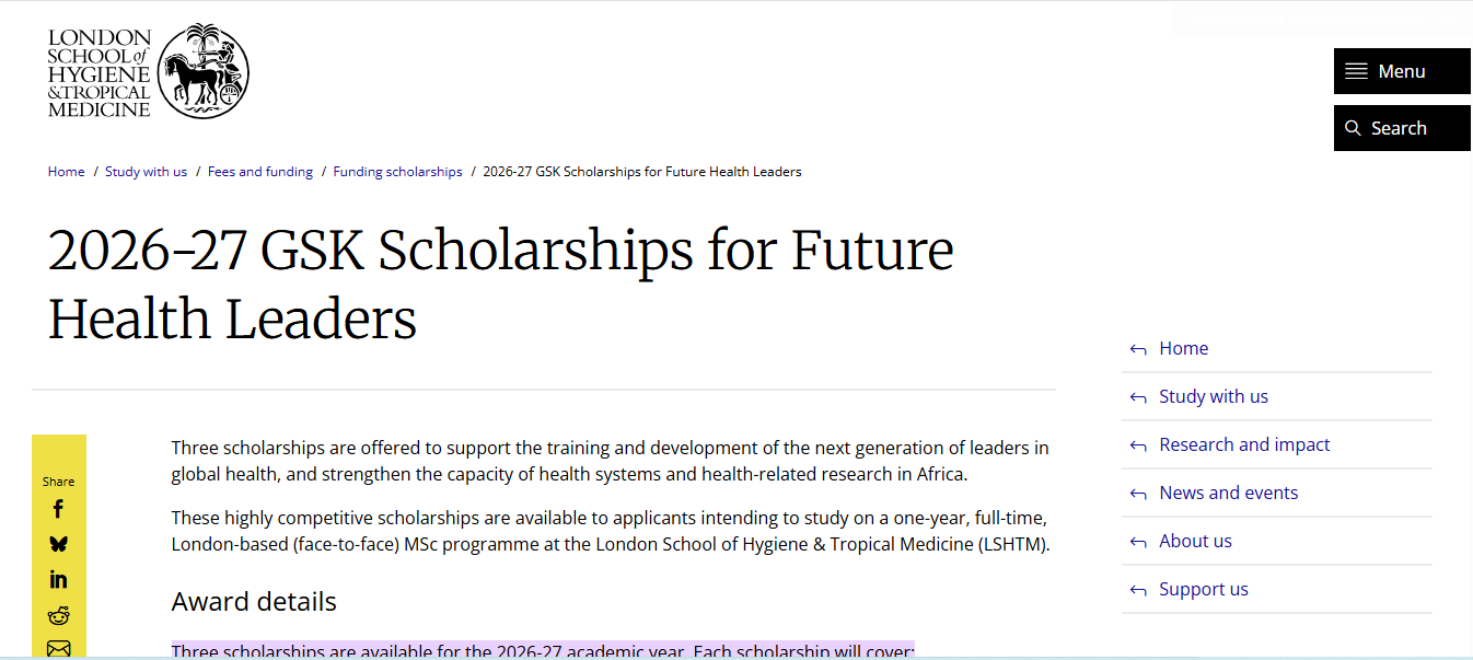 GSK Scholarships 2026 – 2027 in the UK (Fully Funded) GSK Scholarships 2026