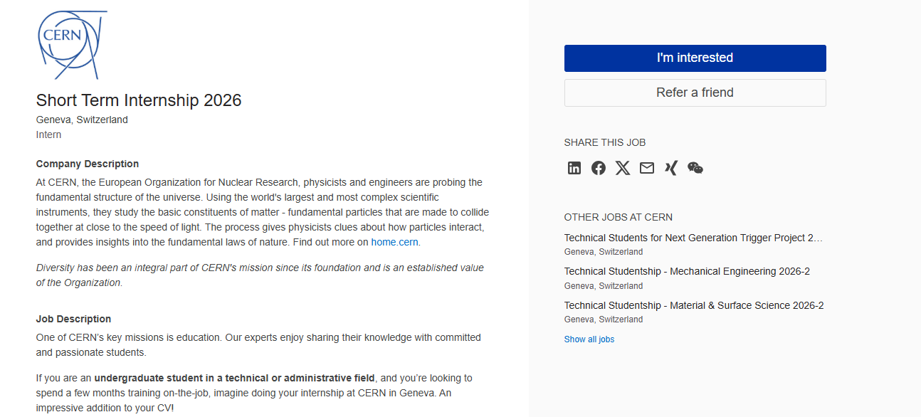 CERN Short Term Internship