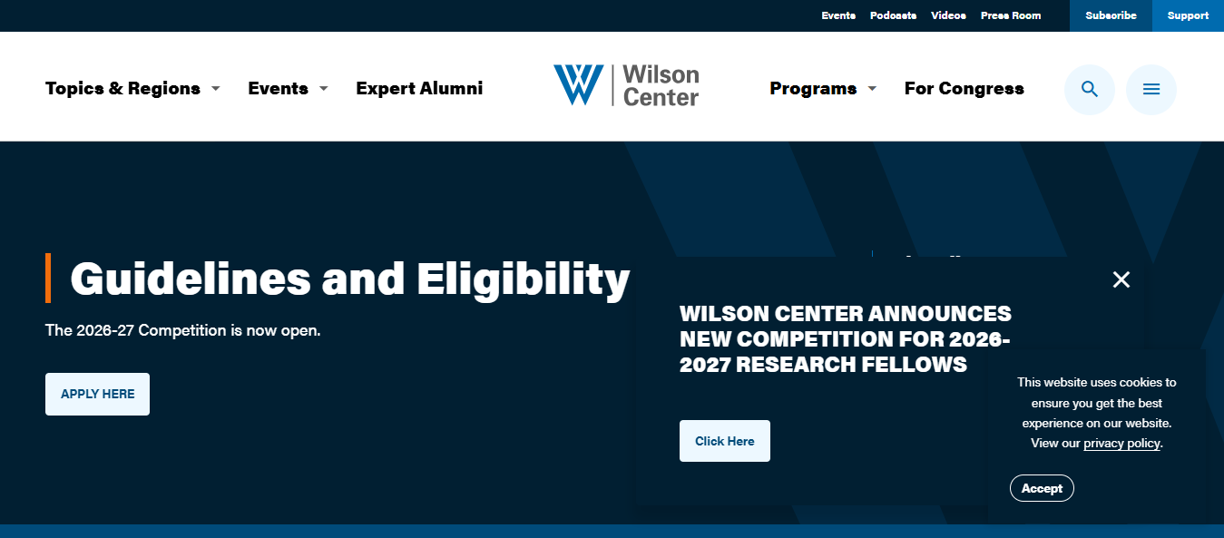 Wilson Center Fellowship Program 2026 in the USA (Fully Funded) Wilson Center Fellowship Program