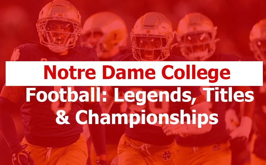 Notre Dame college football team running onto the field at Notre Dame Stadium in South Bend wearing navy and gold uniforms.