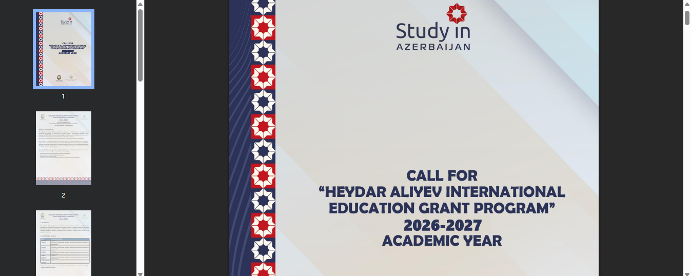 Heydar Aliyev International Education Grant Program 2026-2027 in Azerbaijan Heydar Aliyev International Education Grant Program