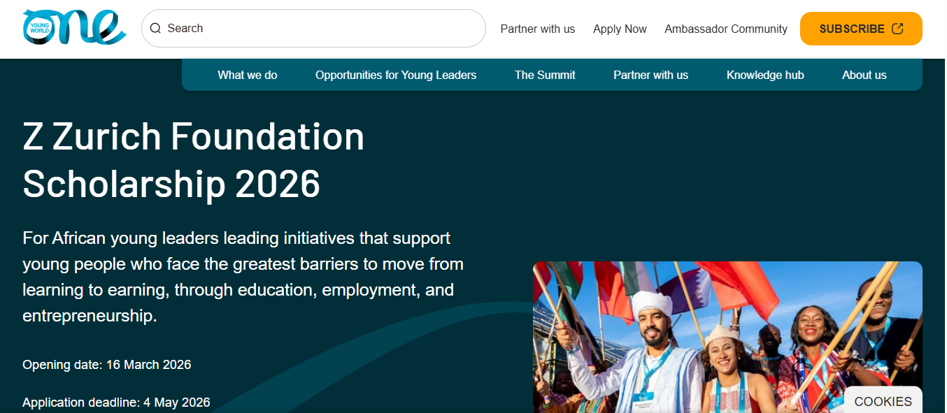 Z Zurich Foundation Scholarship 2026 for African Young Leaders (Fully Funded to One Young World Summit) Z Zurich Foundation Scholarship