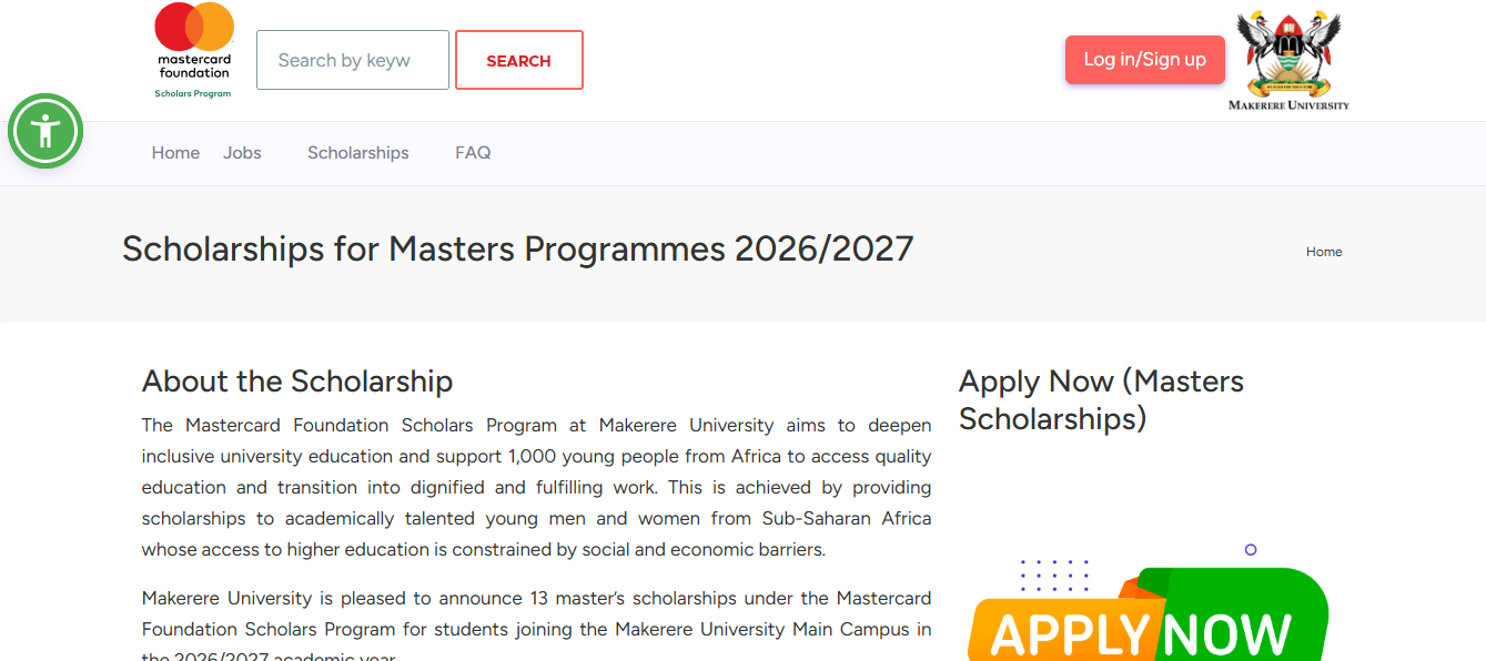 Makerere University Mastercard Foundation Scholars Program 2026/2027 (Fully Funded Master’s Scholarships in Uganda) Makerere University Mastercard Foundation Scholars Program