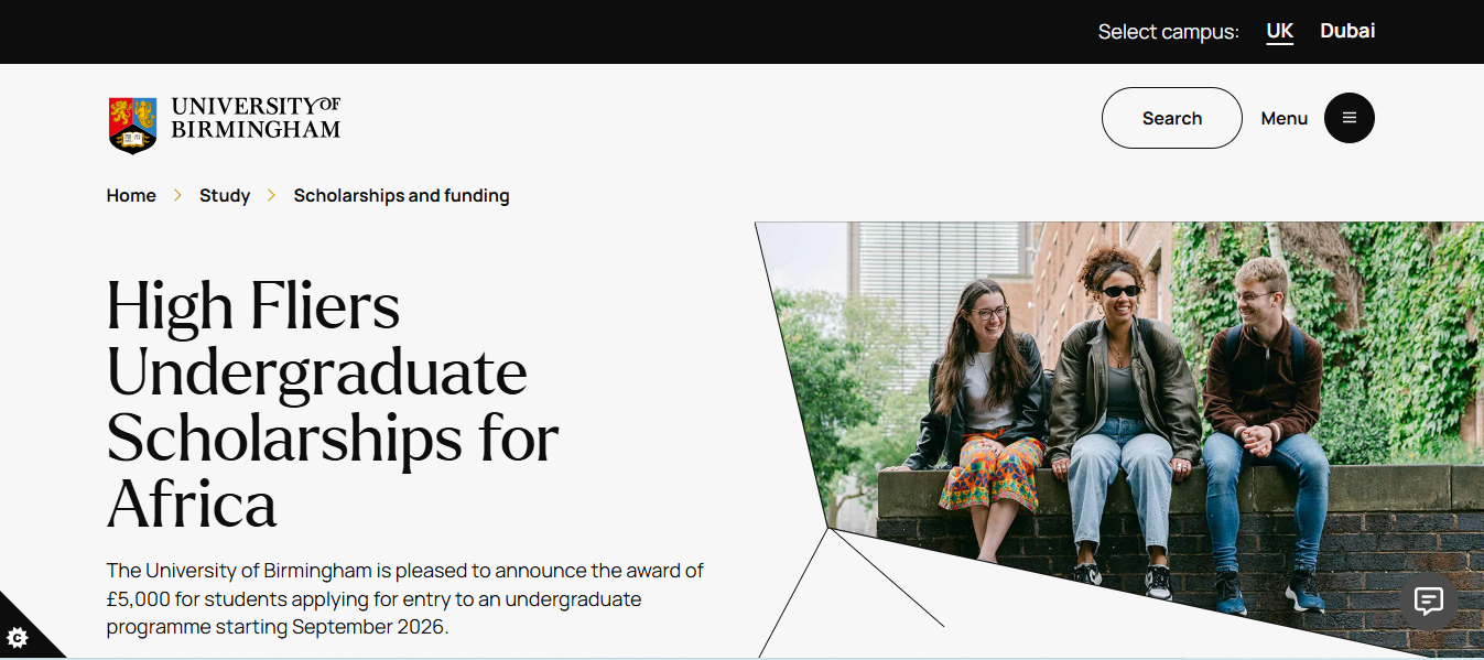 High Fliers Undergraduate Scholarships for Africa 2026 in the UK High Fliers Undergraduate Scholarships