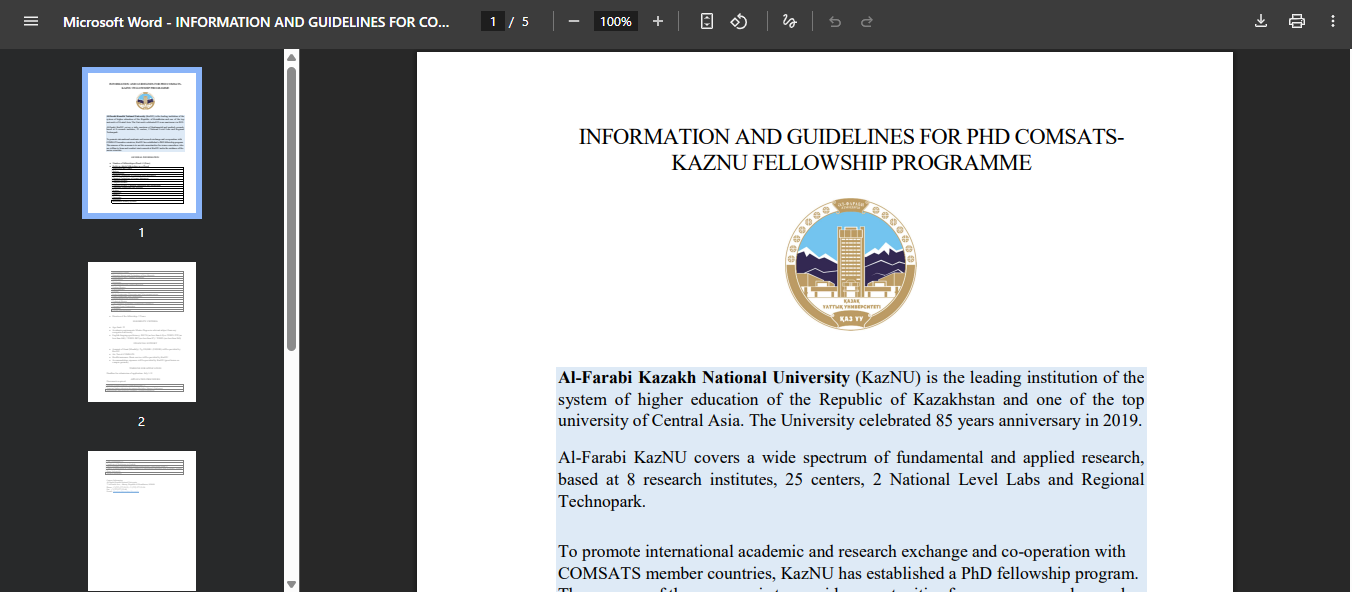 COMSATS KazNU PhD Fellowship Programme 2026 in Kazakhstan COMSATS KazNU PhD Fellowship