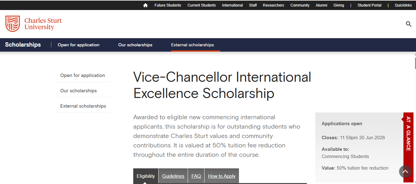 Vice-Chancellor International Excellence Scholarship 2026 in Australia Vice-Chancellor International Excellence Scholarship
