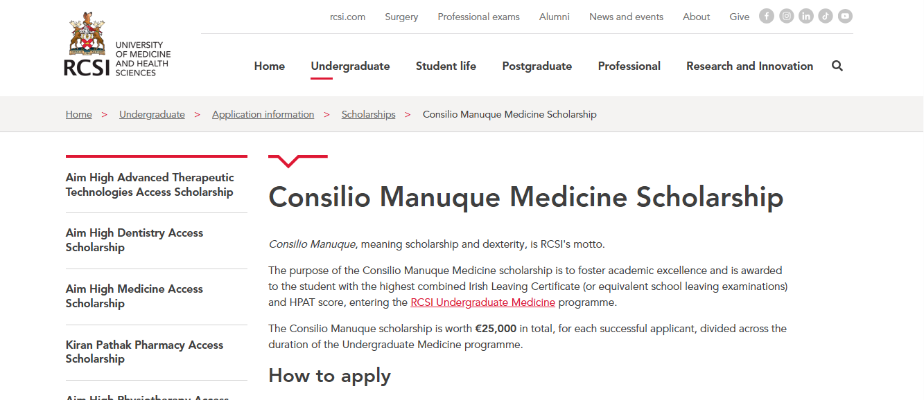 Consilio Manuque Medicine Scholarship 2026 in Ireland Consilio Manuque Medicine Scholarship