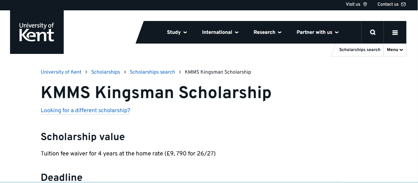 KMMS Kingsman Scholarship 2026 in the United Kingdom KMMS Kingsman Scholarship