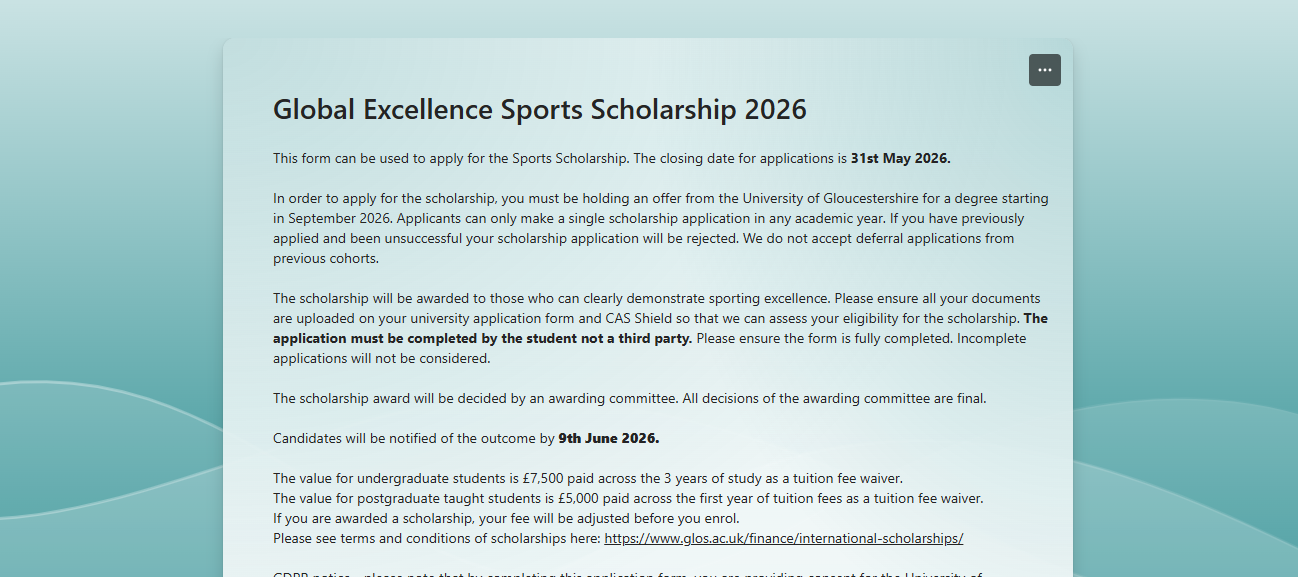 Sports Global Excellence Scholarship 2026 in the United Kingdom Sports Global Excellence Scholarship
