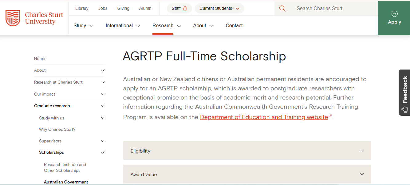 AGRTP Full-Time Scholarship 2027 in Australia AGRTP Full-Time Scholarship 2027