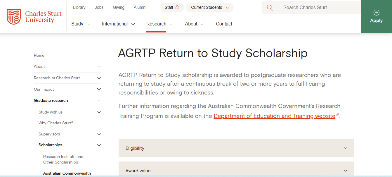 AGRTP Return to Study Scholarship 2027 in Australia AGRTP Return to Study Scholarship