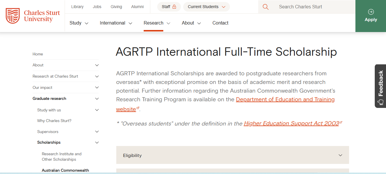 AGRTP International Full-Time Scholarship
