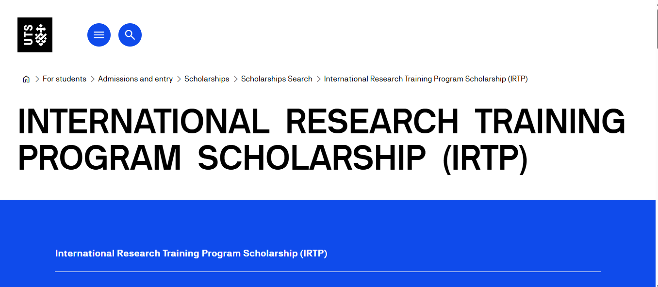 International Research Training Program Scholarship (IRTP) 2027 in Australia International Research Training Program Scholarship