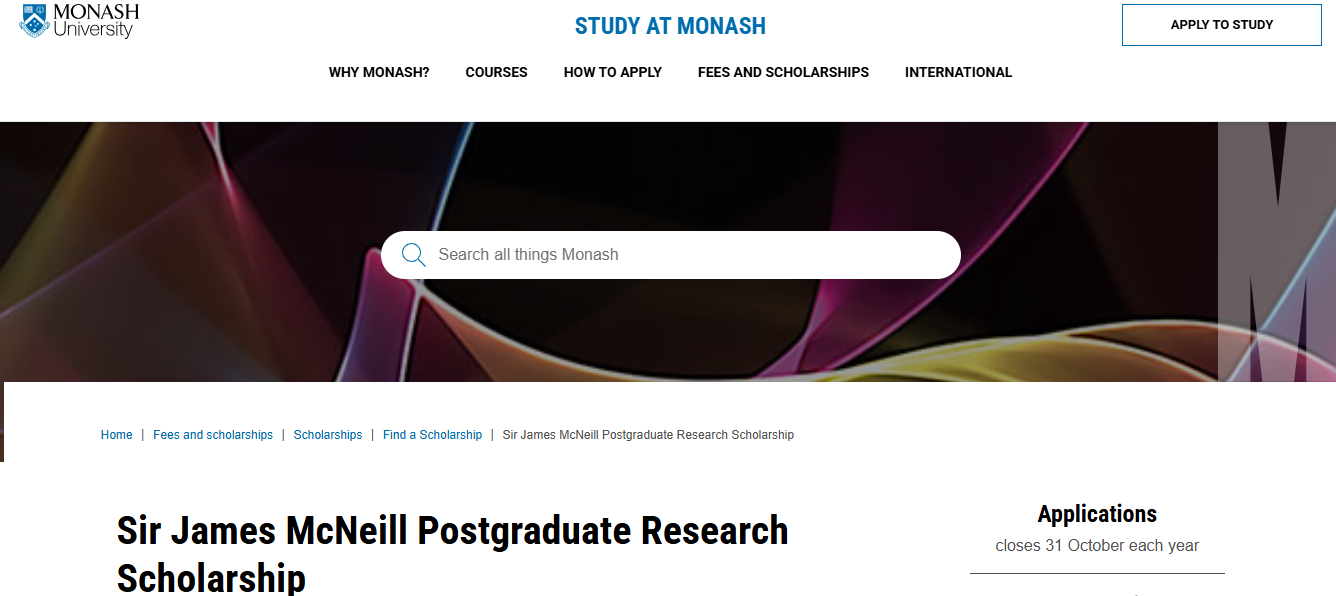 Sir James McNeill Postgraduate Research Scholarship
