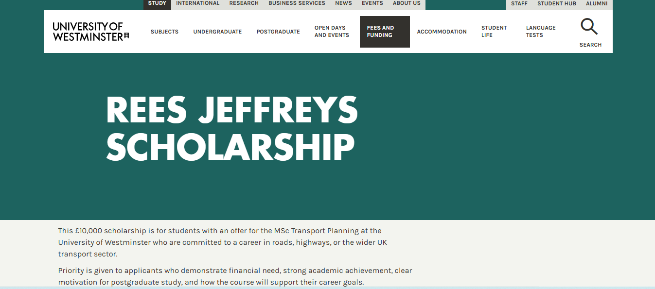 Rees Jeffreys Scholarship 2026 