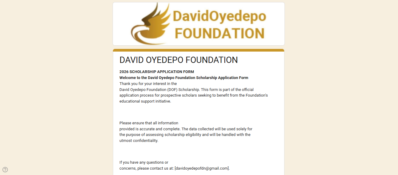 David Oyedepo Foundation Scholarship 2026/2027 in Nigeria David Oyedepo Foundation Scholarship