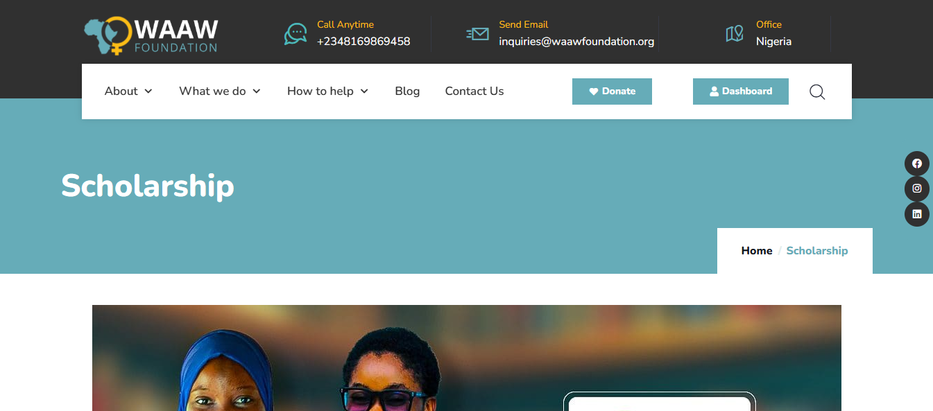 WAAW Foundation Undergraduate Scholarship 2026 for African Women in STEM WAAW Foundation Undergraduate Scholarship