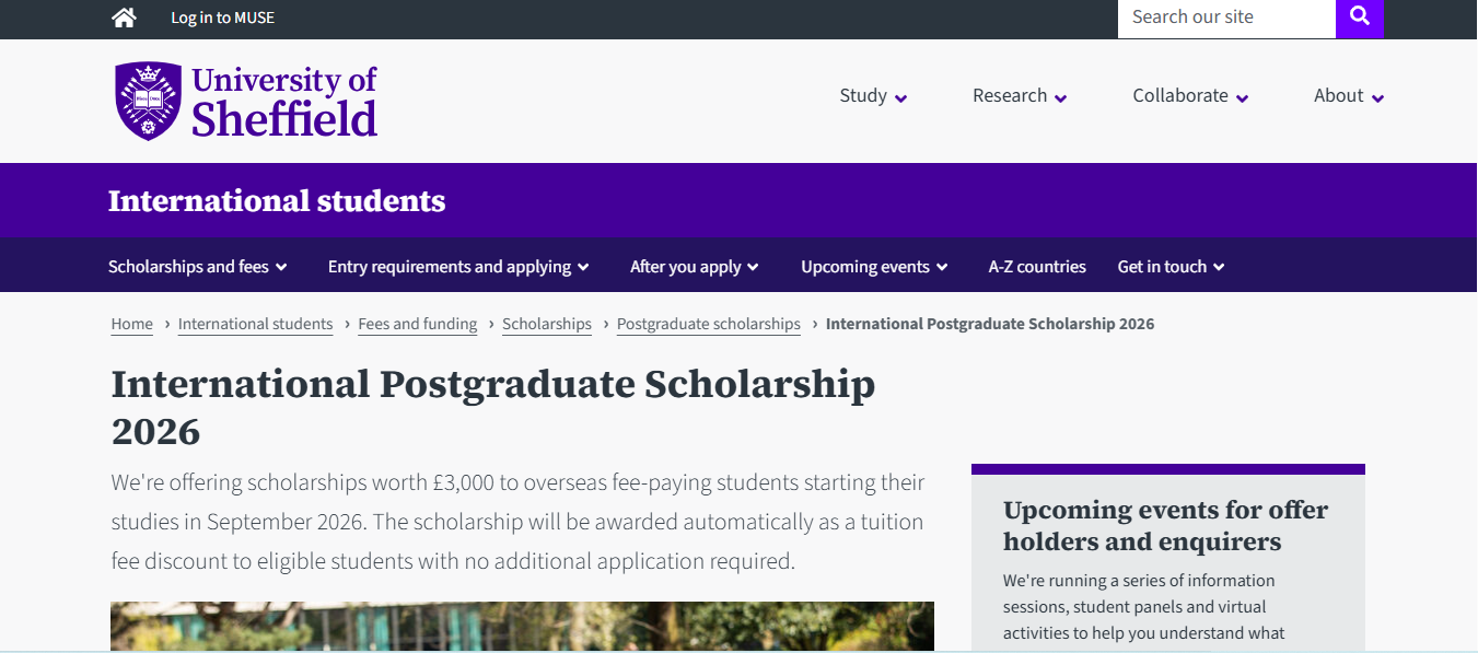 University of Sheffield Africa Merit Postgraduate Scholarship