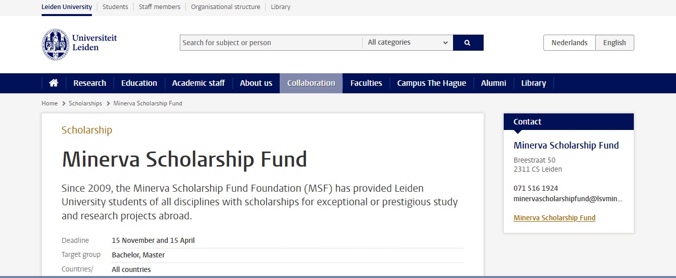 Leiden University Minerva Scholarship Fund